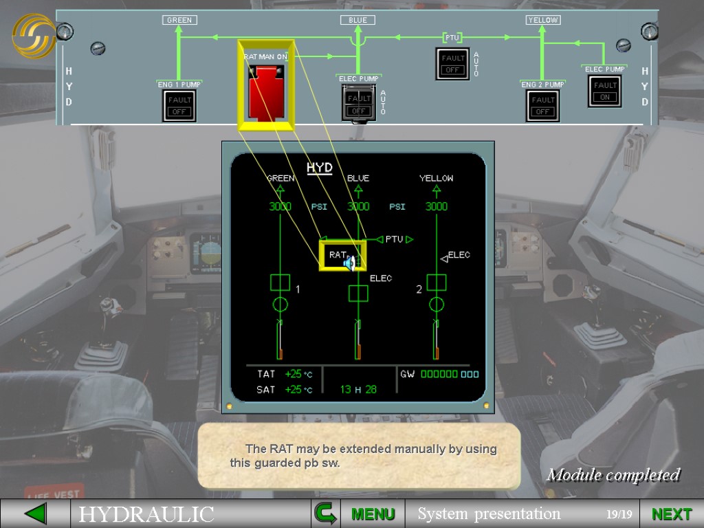 The RAT may be extended manually by using this guarded pb sw. Module completed